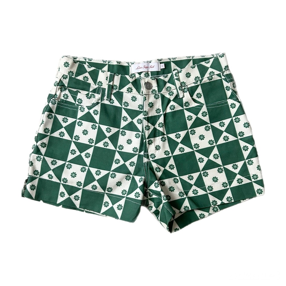 Lisa Says Gah Shorts 100% Cotton Boonville Green & White Floral Quilt Print Sz 8